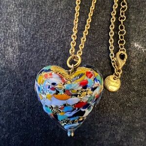 Handcrafted Dyadema Murano Venetian Glass Bronze Gold Foil Heart Necklace